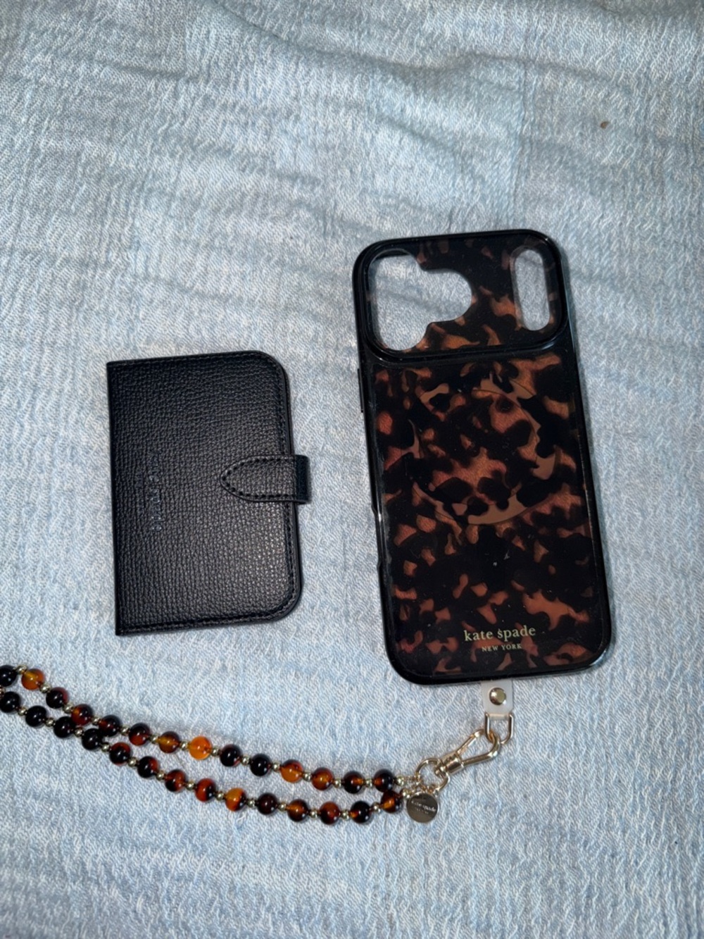 kate spade Brown Tortoiseshell Phone Case with Beaded Strap